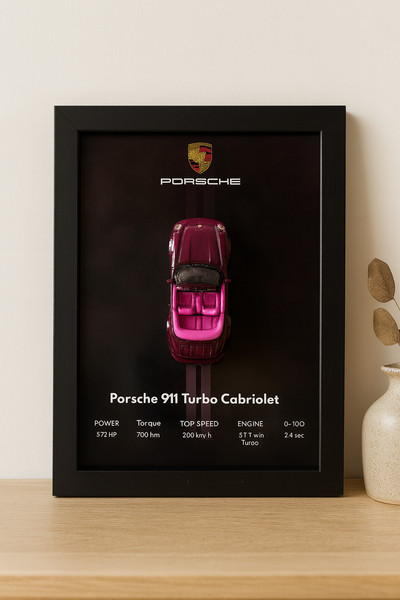 Porsche 911 Turbo Cabriolet 3d Hotwheels Car Frame