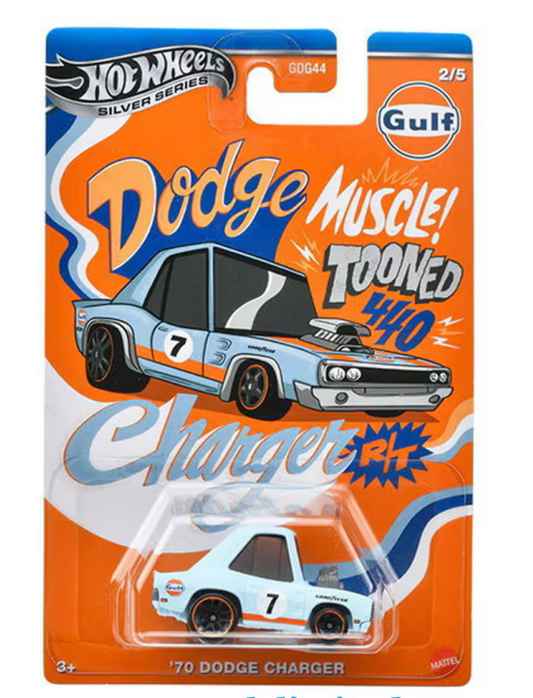 Hot Wheels Gulf Tooned 70 Dodge Charger R/T - HW Silver Series 2025 Gulf Tooned - 1:64 Diecast Model India - Artistic Affairs
