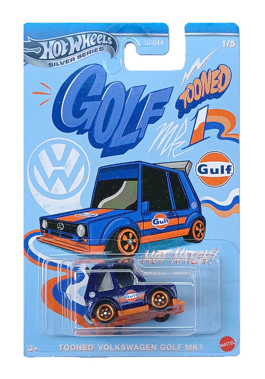 Hot Wheels VW Golf MK1 Gulf Tooned Blue Orange - HW Premium Gulf Tooned Exclusives - 1:64 Diecast Model India - Artistic Affairs