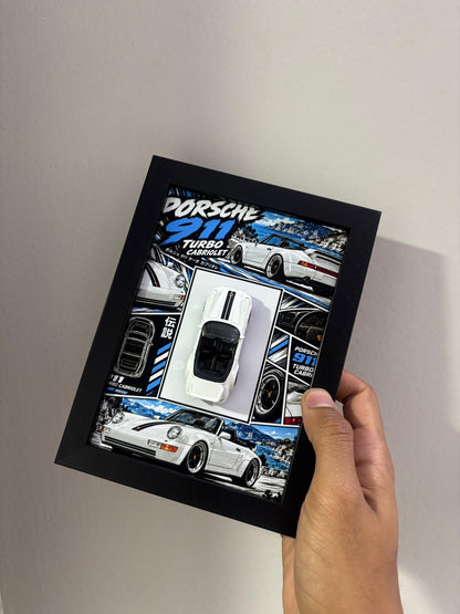 Porsche 911 Turbo Cabriolet White 3D Car Frame(Manga Edition)