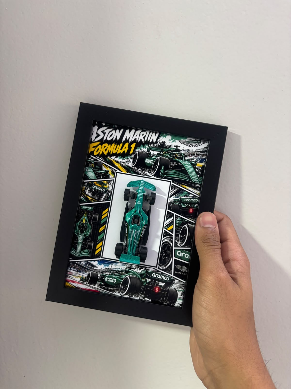 Aston Martin F1 diecast shadow box frame, view 3