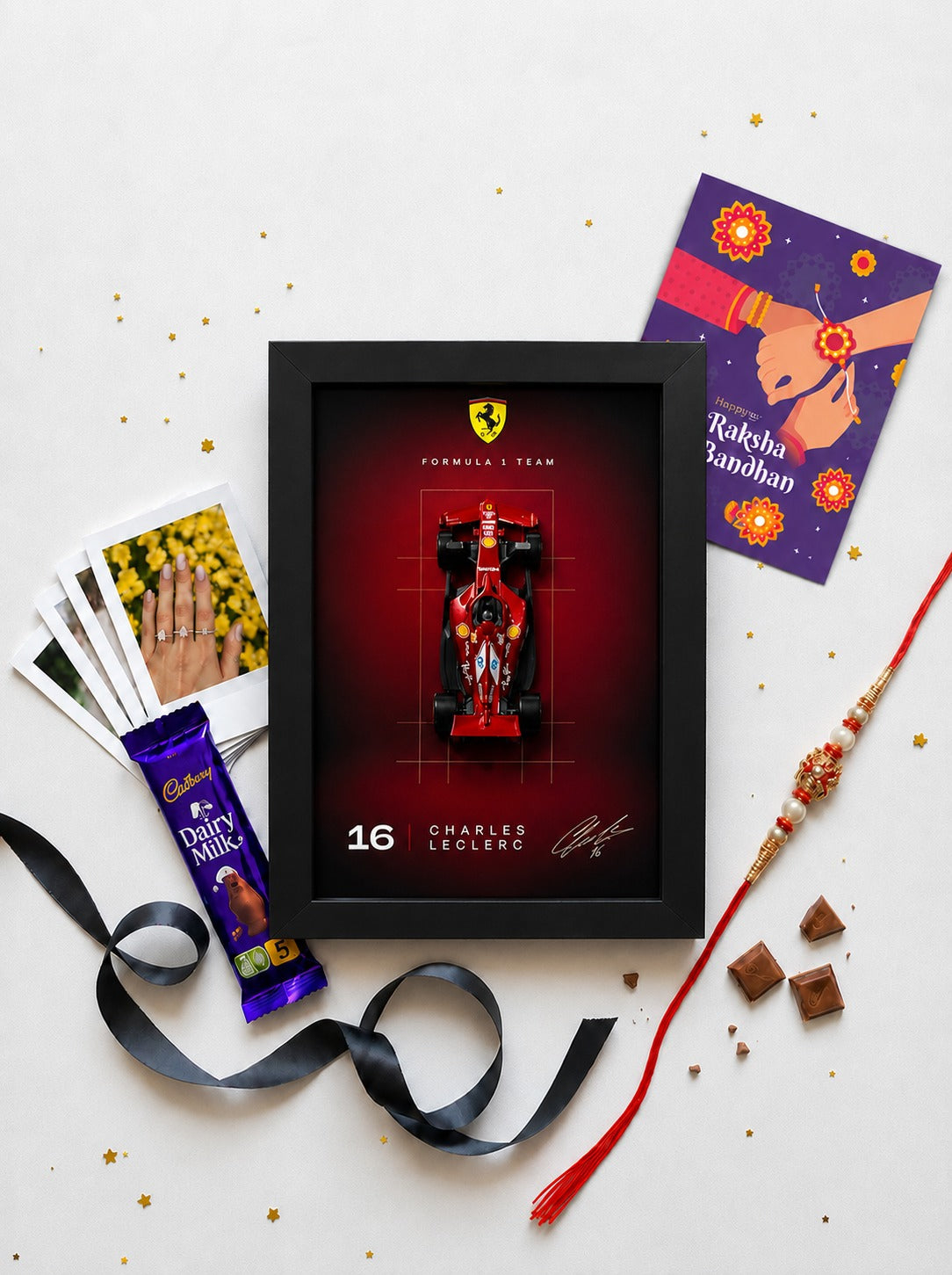 Ferrari Charles Leclerc F1 car art frame Raksha Bandhan gift set