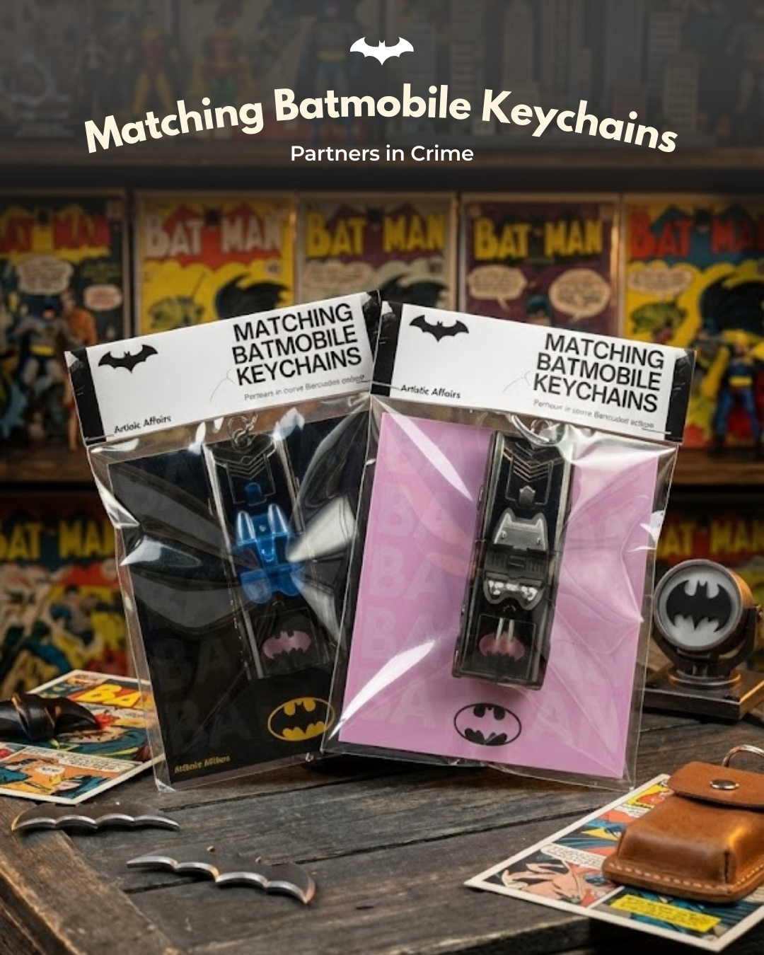 Matching Batmobile Keychains – Couple / Best Friends Gift (Partners in Crime Edition)