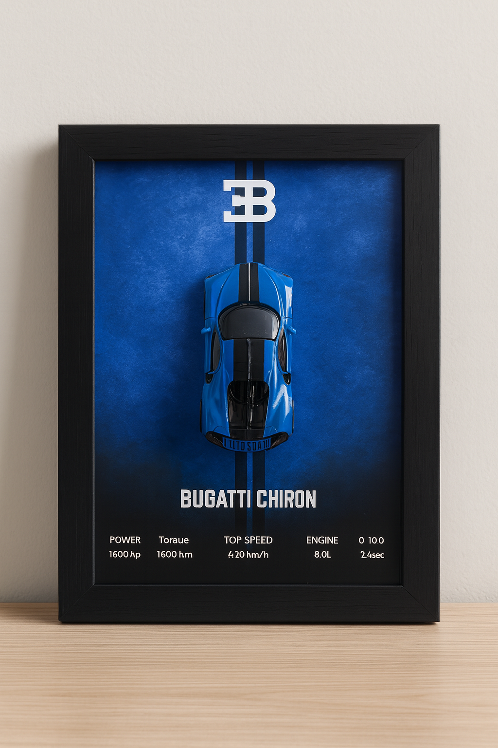 Bugatti Chiron 3d Car frame 1:64 scale (blue)