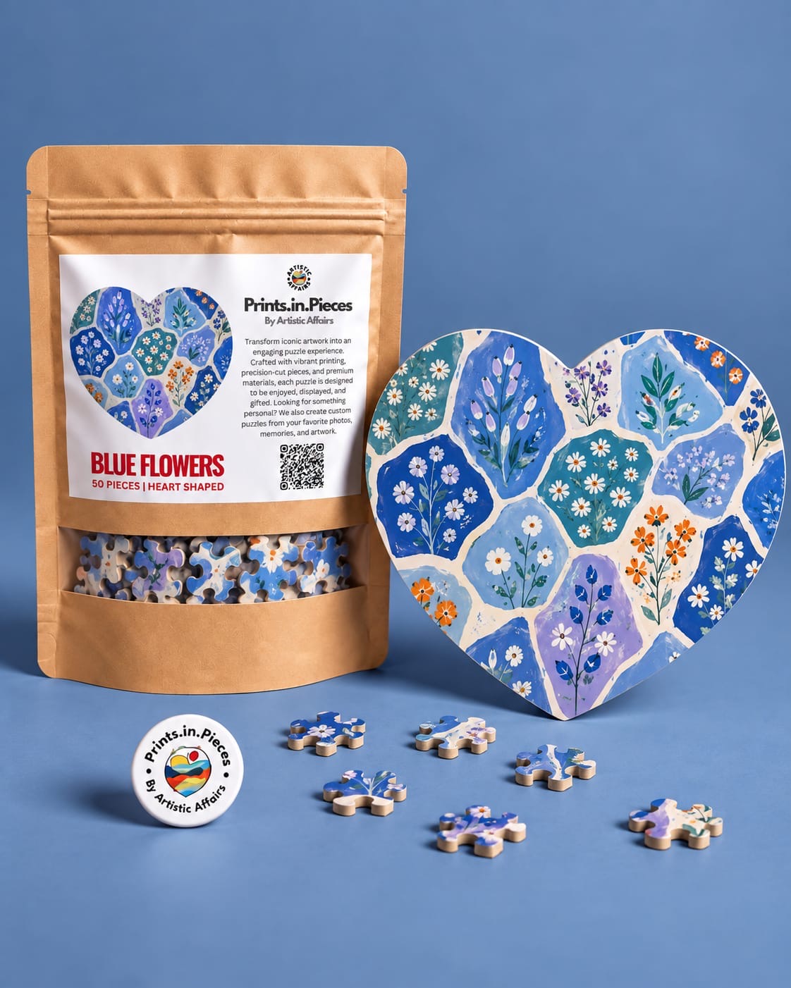 Blue Flowers Heart-Shaped Puzzle