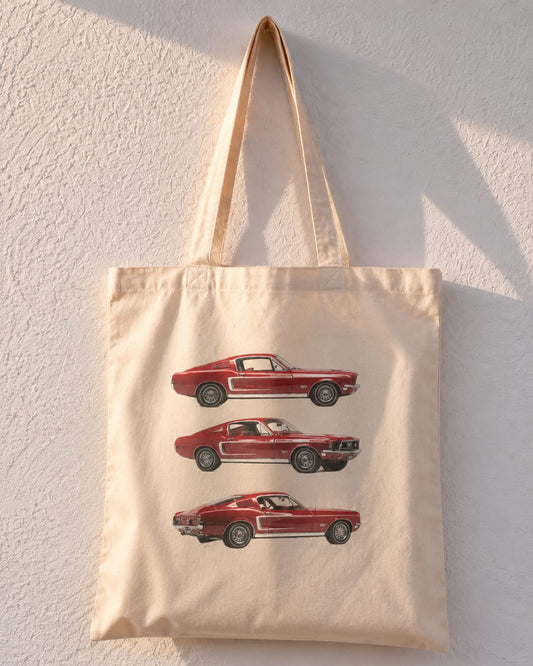 Mustang Evolution Vintage Red Cars Classic Tote Bag