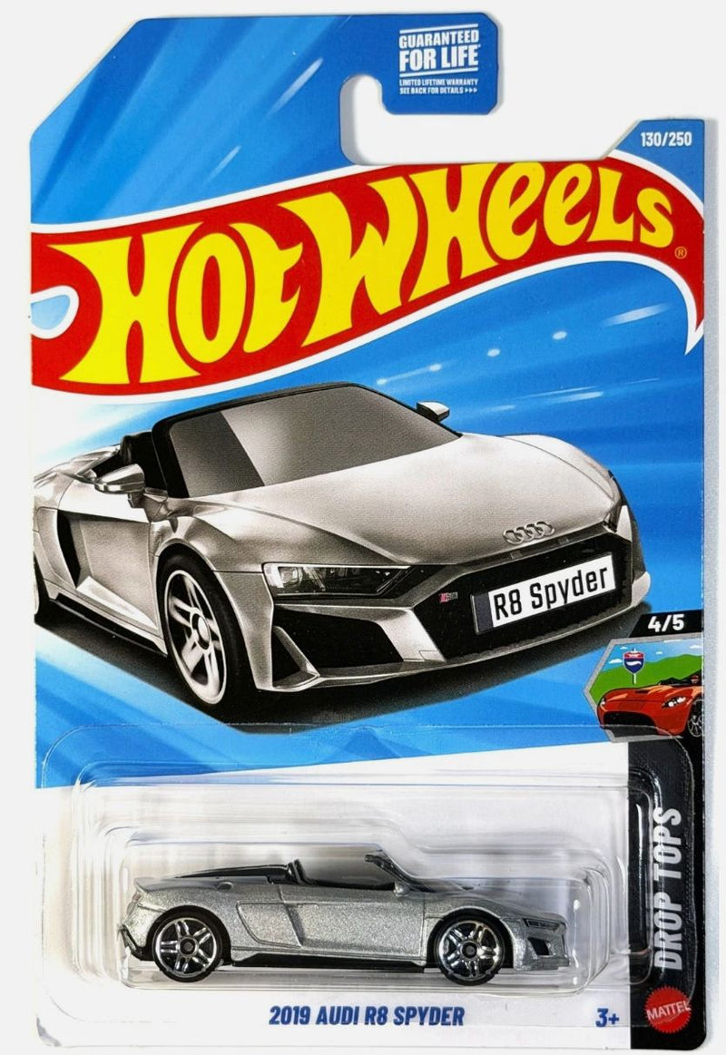 Hot Wheels 2019 Audi R8 Spyder silver 1:64 die-cast supercar, Drop Tops series