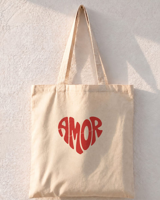 Amor Heart Typography Tote Bag