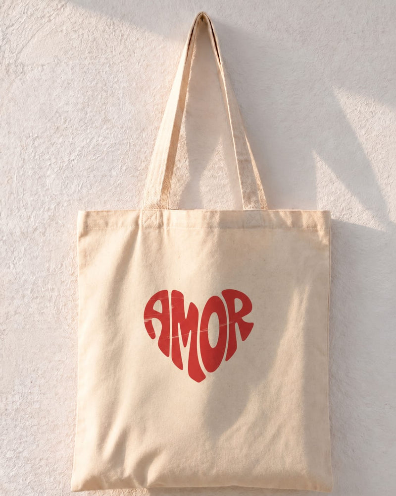 Amor Heart Typography Tote Bag