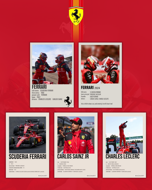 Ferrari F1 Polaroid Set – Charles Leclerc Carlos Sainz Formula 1 Fan Prints