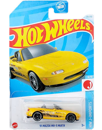 Hot Wheels '91 Mazda MX-5 Miata - Yellow - 2021 Card (With Protector Case) - EXCLUSIVES