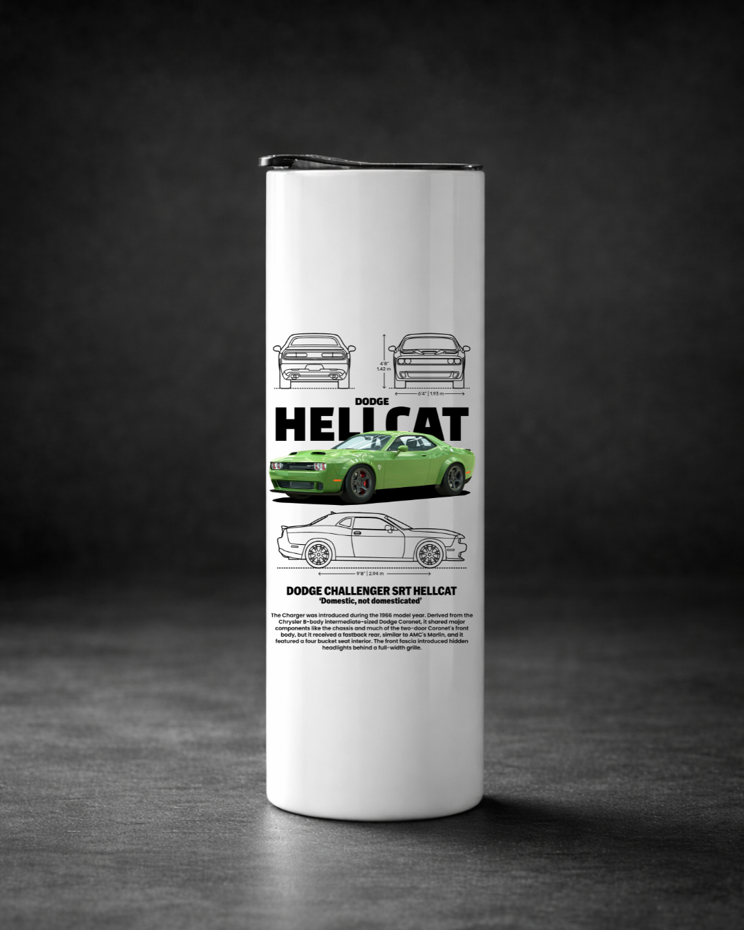Dodge Challenger SRT Hellcat Stainless Steel Tumbler with Metal Straw