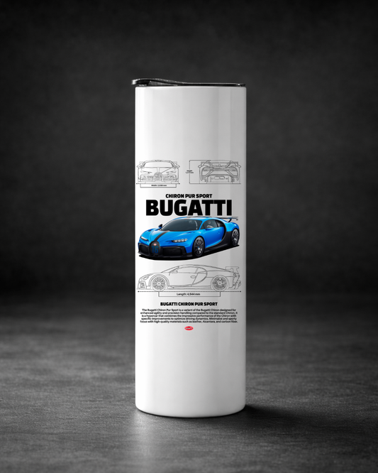 Bugatti Chiron Pur Sport Stainless Steel Tumbler with Metal Straw