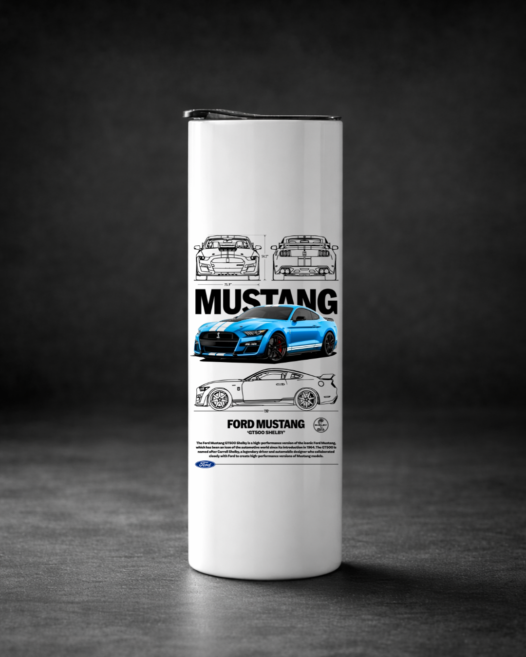 Ford Mustang Stainless Steel Tumbler with Metal Straw
